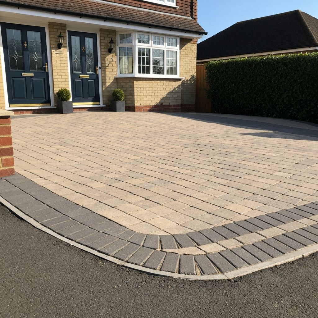 Newly laid block paving driveway with crisp edging