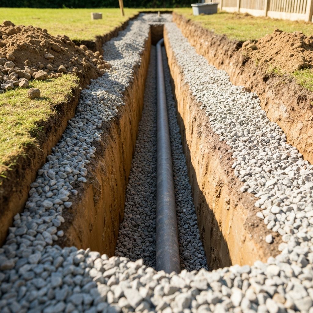 Land drain trench installation by MHV Construction
